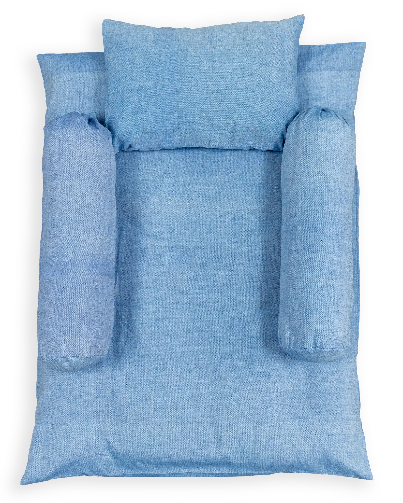 This bedding set includes 1 Mattress, 2 Side Pillows, and 1 Head Pillow either with our recycled shredded 100% cotton wool or with Mustard Seed Pillow. 