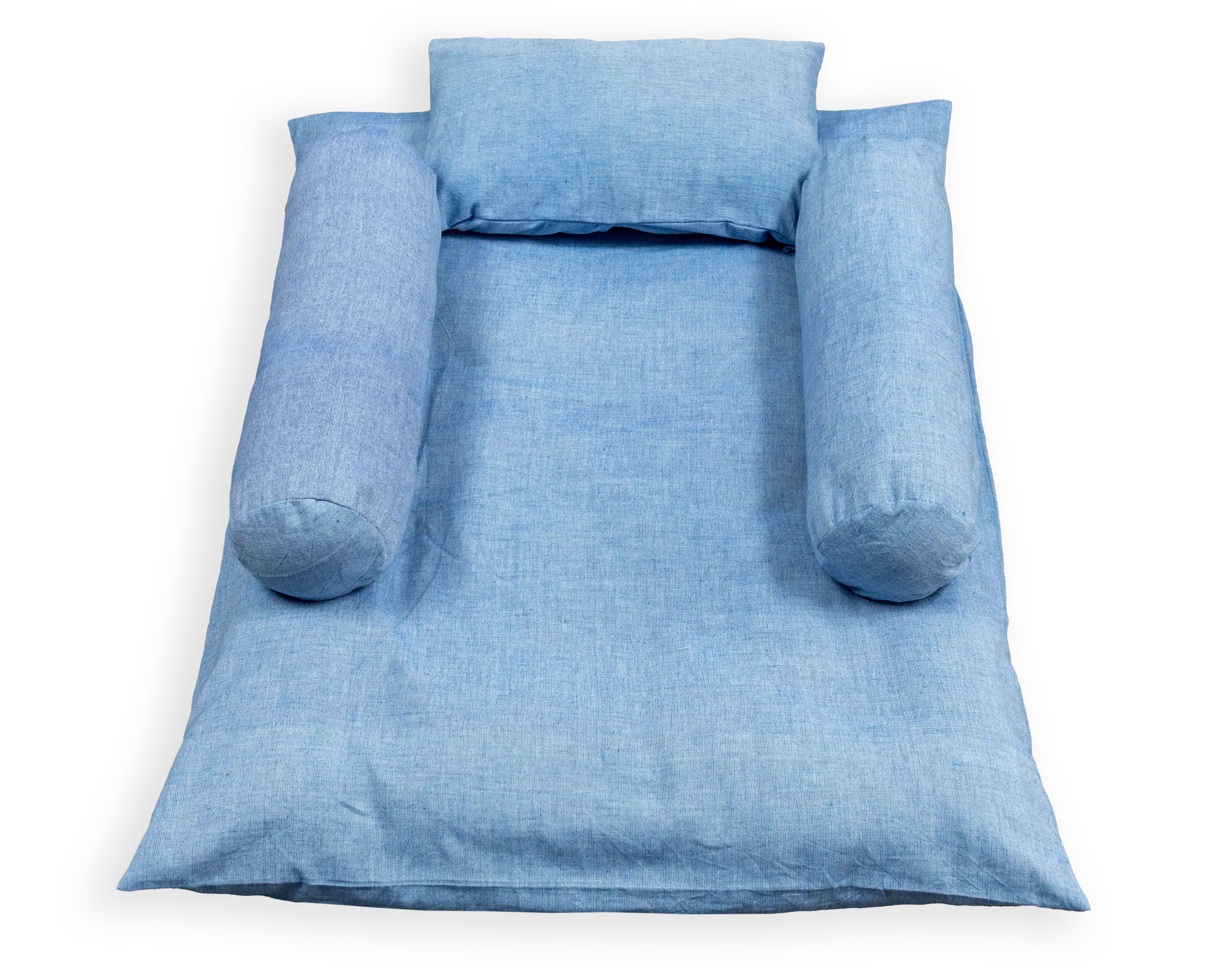 This bedding set includes 1 Mattress, 2 Side Pillows, and 1 Head Pillow either with our recycled shredded 100% cotton wool or with Mustard Seed Pillow. 