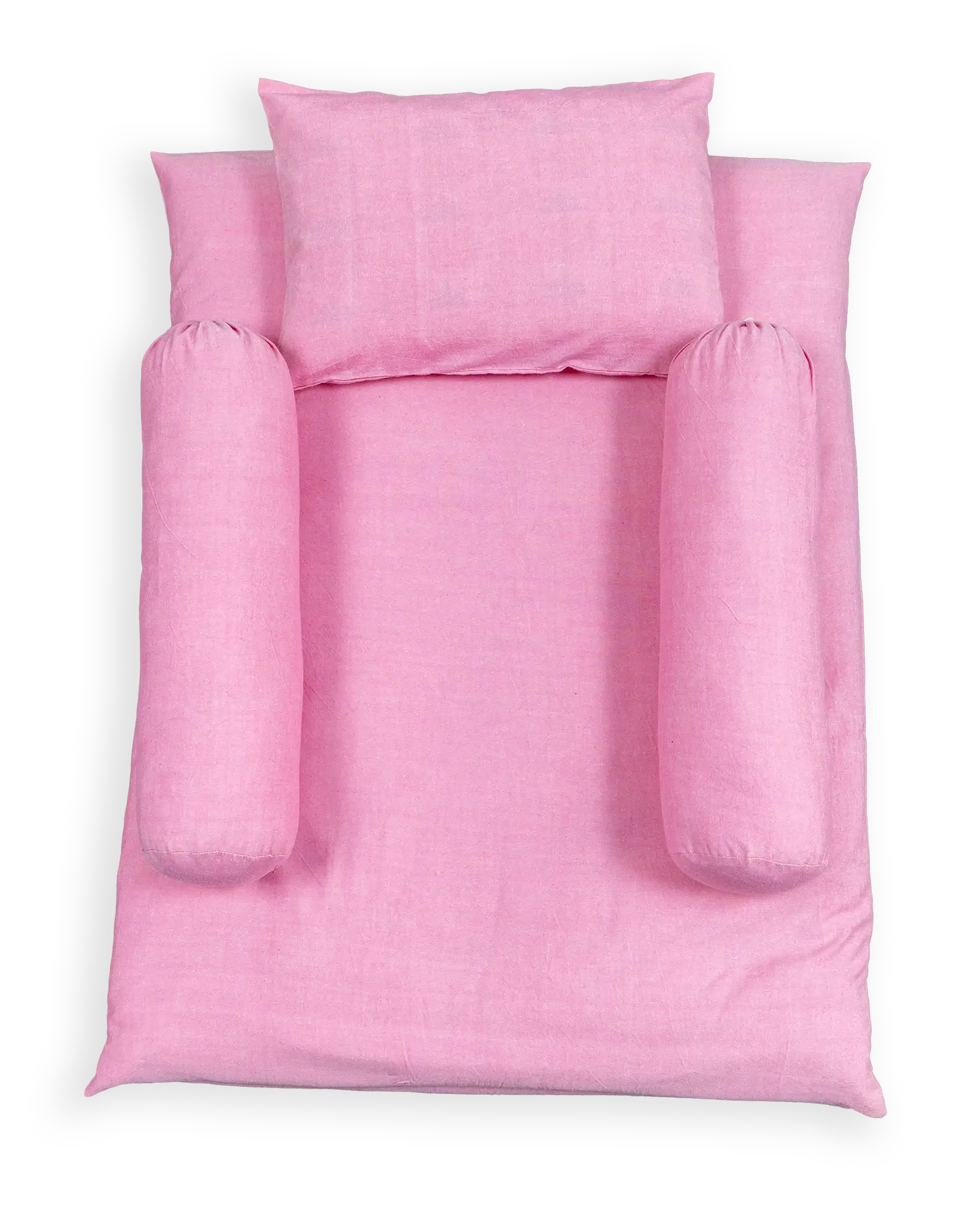 This bedding set includes 1 Mattress, 2 Side Pillows, and 1 Head Pillow either with our recycled shredded 100% cotton wool or with Mustard Seed Pillow. 