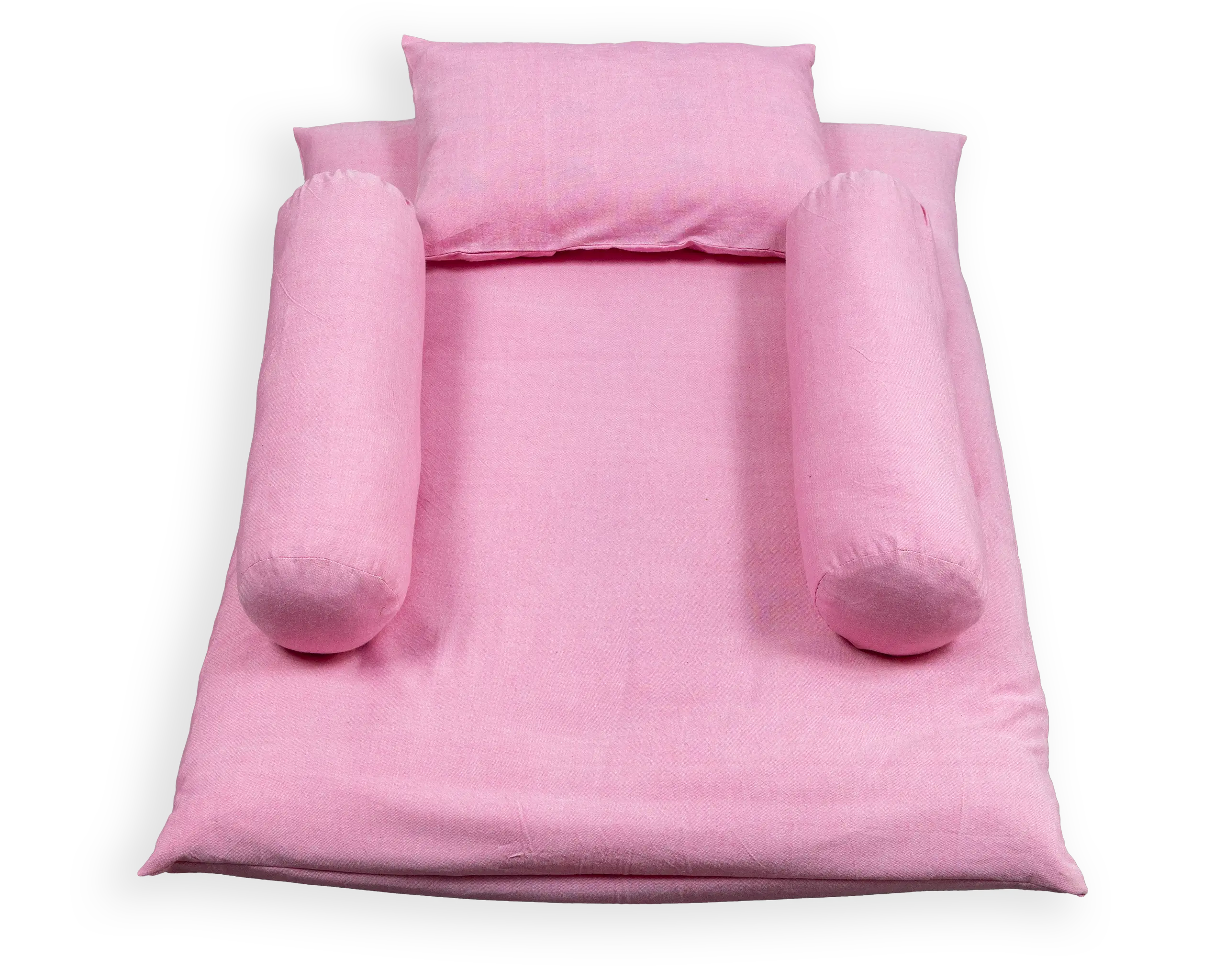 This bedding set includes 1 Mattress, 2 Side Pillows, and 1 Head Pillow either with our recycled shredded 100% cotton wool or with Mustard Seed Pillow. 