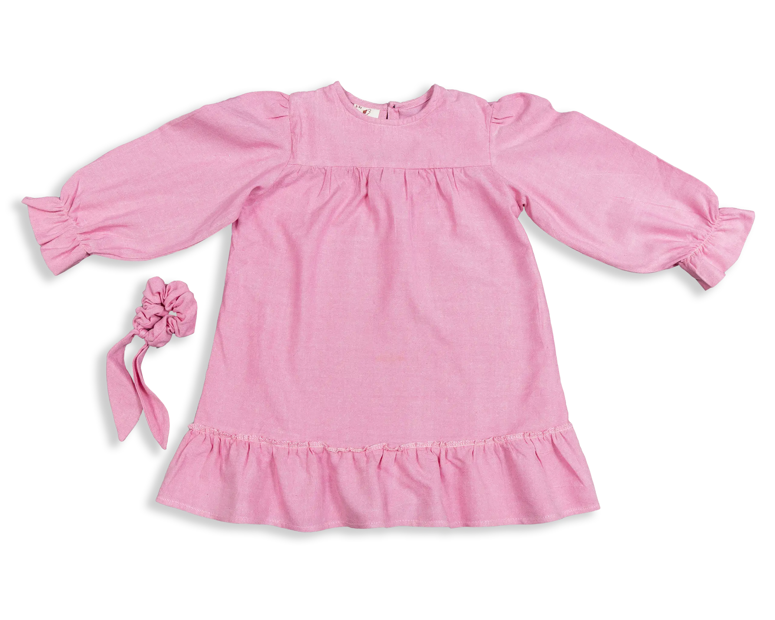 Kokroma's Damini Dress is a sweet addition to our clothing for little girls. With puffed shoulders and gathered cuffs, this warm weather outfit comes with a matching elastic floppy ear hair tie. 