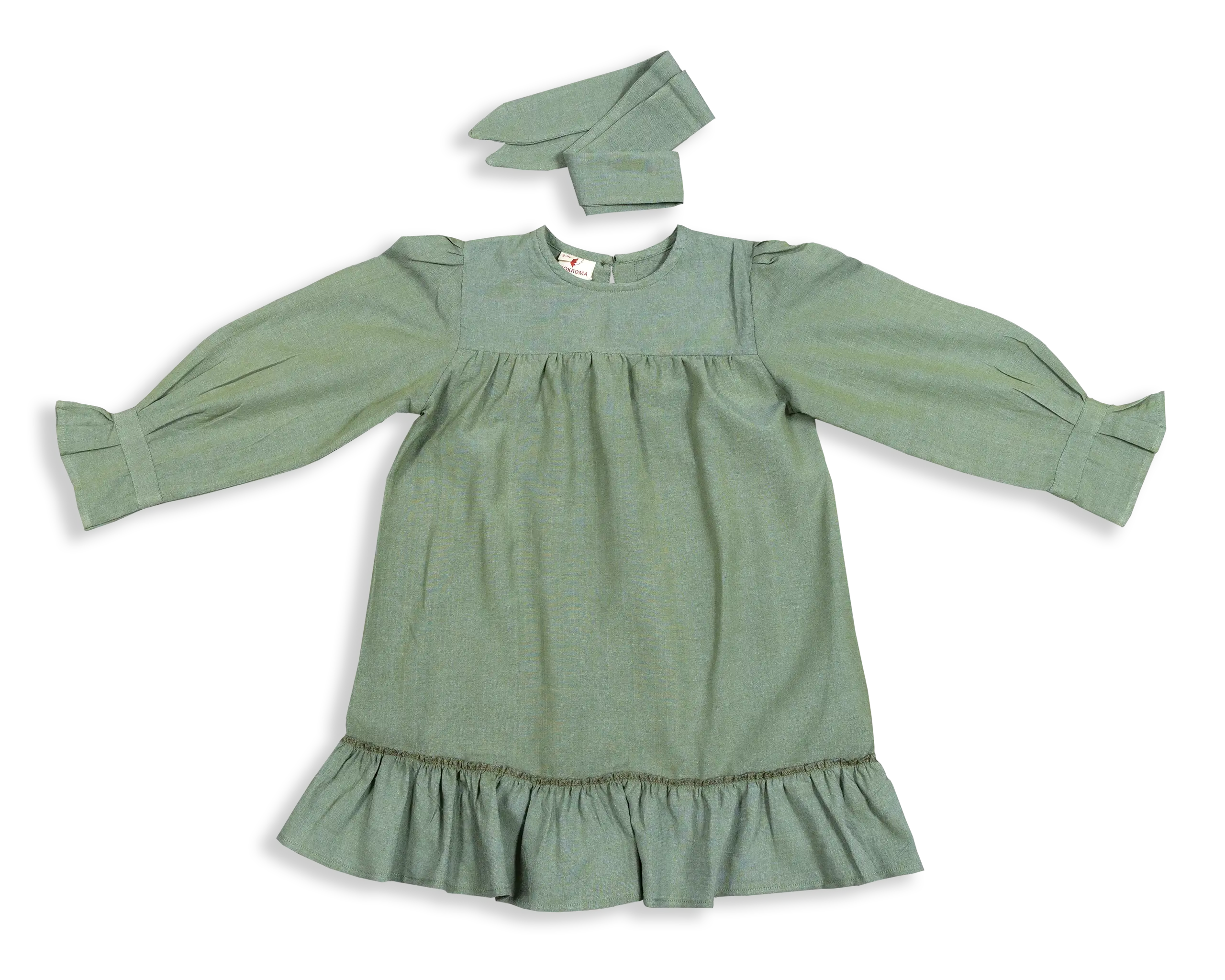 Kokroma's Damini Dress is a sweet addition to our clothing for little girls. With puffed shoulders and gathered cuffs, this warm weather outfit comes with a matching elastic floppy ear hair tie. 