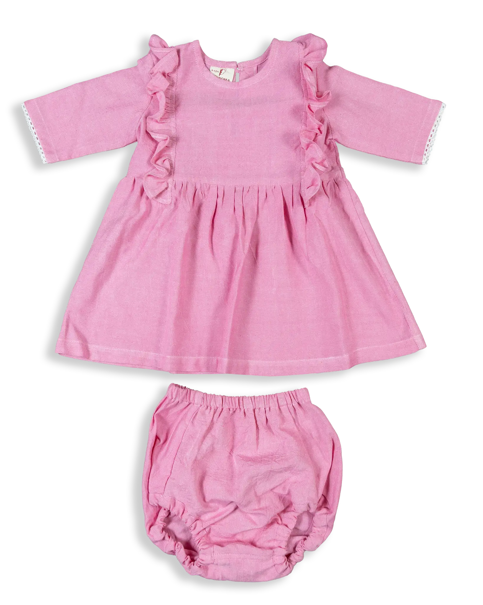 Make her twinkle in the Forget-Me-Not Dress! Our gorgeous dress is made with 100% cotton and lace detail at the sleeves, and a ruffle in front that will make her look extra special. Plus, the bloomer will give her a little extra coverage and comfort. Get her this adorably stylish dress today and let your little one shine!