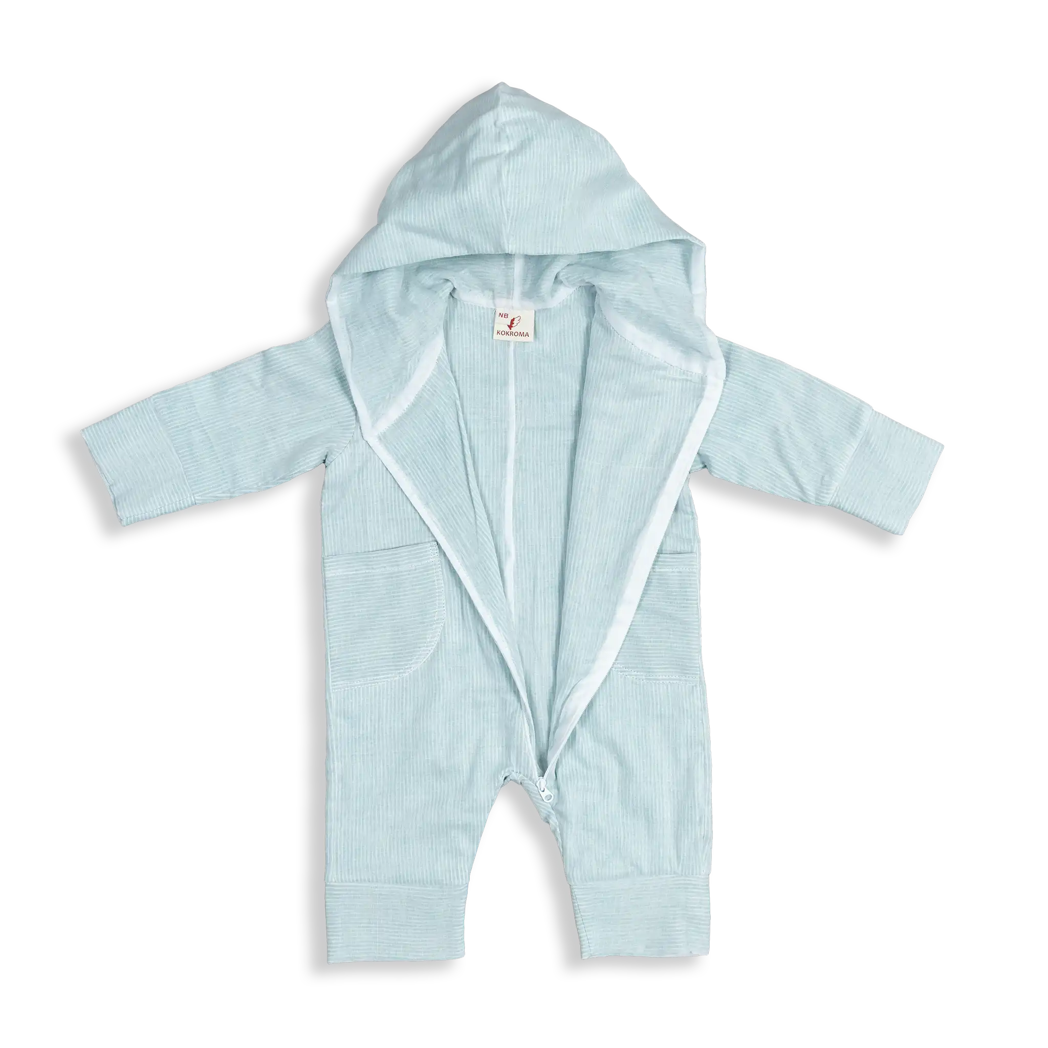 3-layer Muslin Coverall Jumpsuit for babies with 2 layers of 100% super soft muslin voile and 1 layer of charming stripe woven fabric