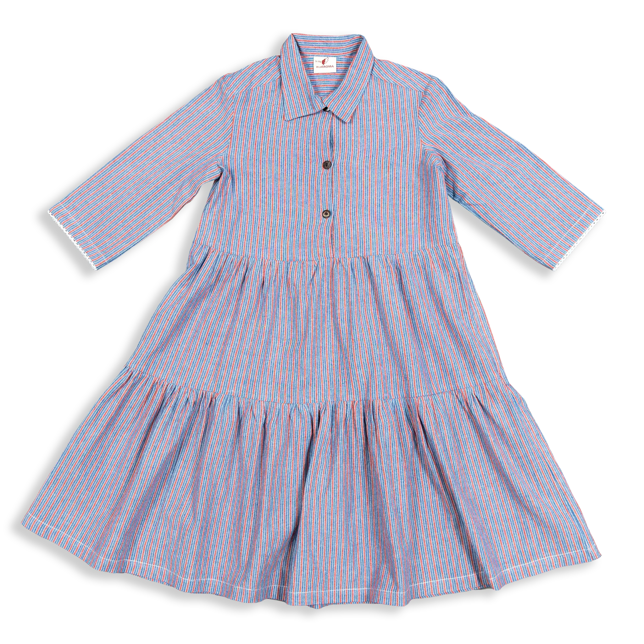 Bring playful elegance to your child's wardrobe with the Kokroma Terraced Hills Twirly Girl Dress. Made with 100% cotton, this dress features a light summer print and half-length sleeves for sun protection. 