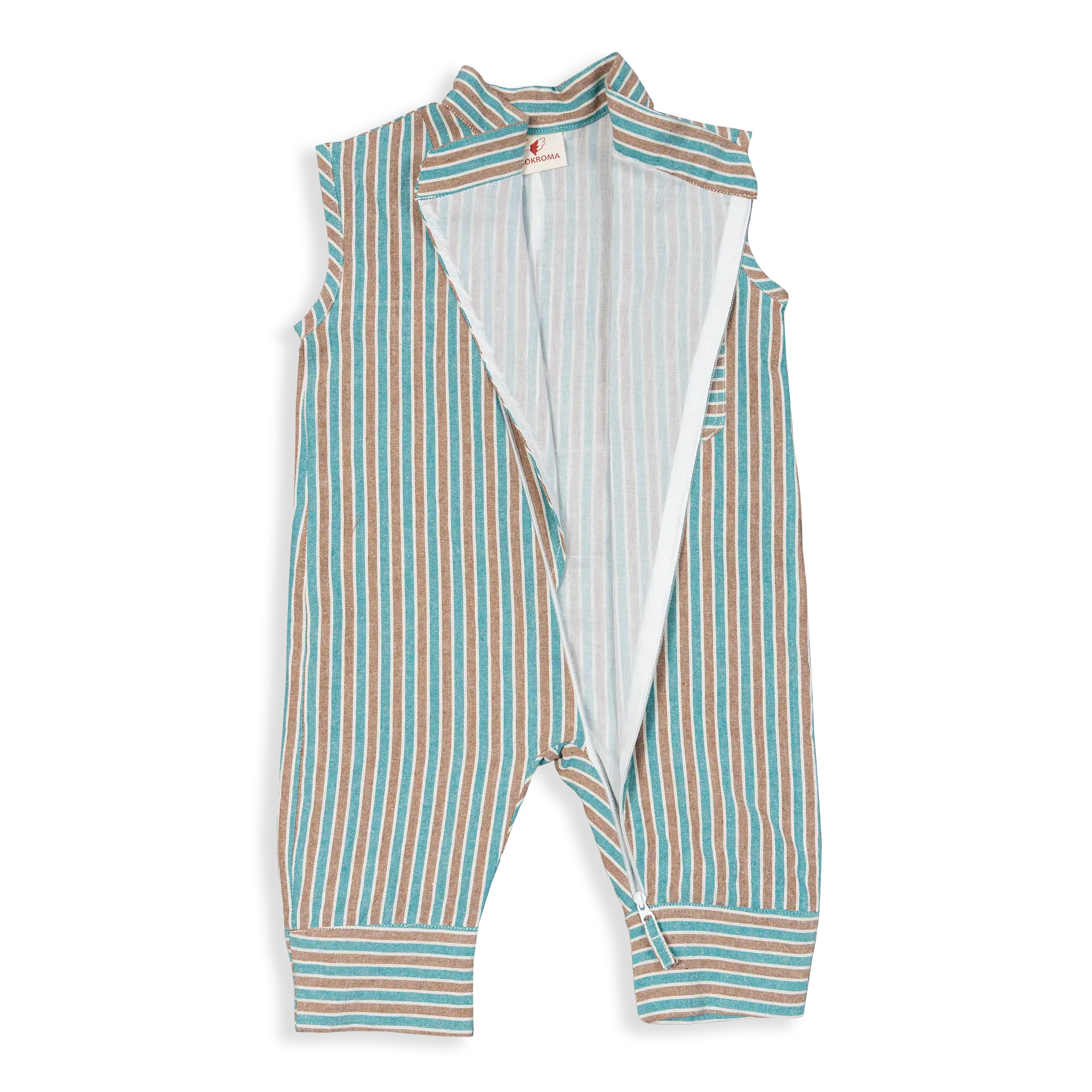 Sleeveless Summer Jumpsuit, made with 100% cotton and muslin weave inner layers for softness and breathability. With a convenient YKK zipper and side pockets, this jumpsuit offers a relaxed, comfortable fit for all occasions.