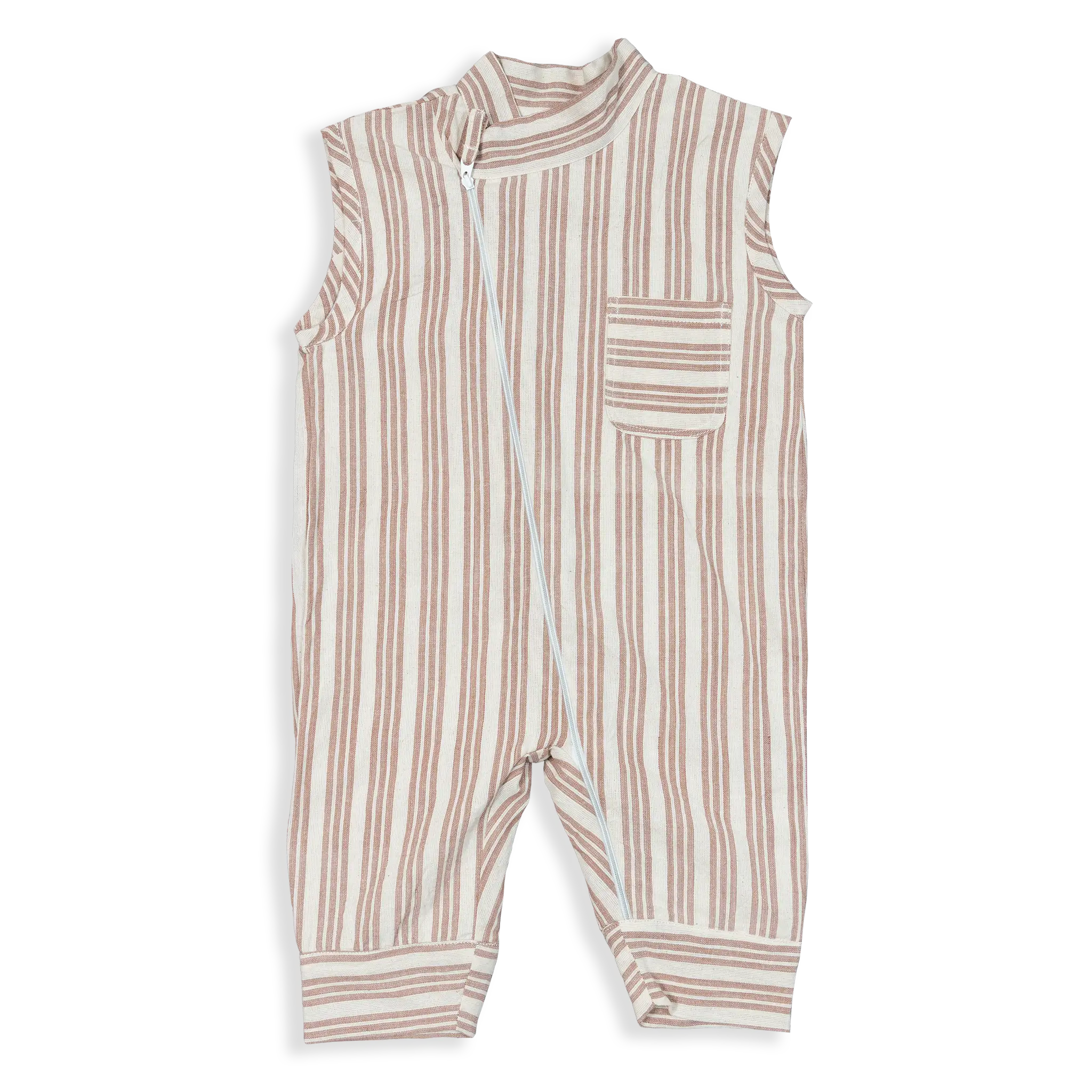 Sleeveless Summer Jumpsuit, made with 100% cotton and muslin weave inner layers for softness and breathability. With a convenient YKK zipper and side pockets, this jumpsuit offers a relaxed, comfortable fit for all occasions.