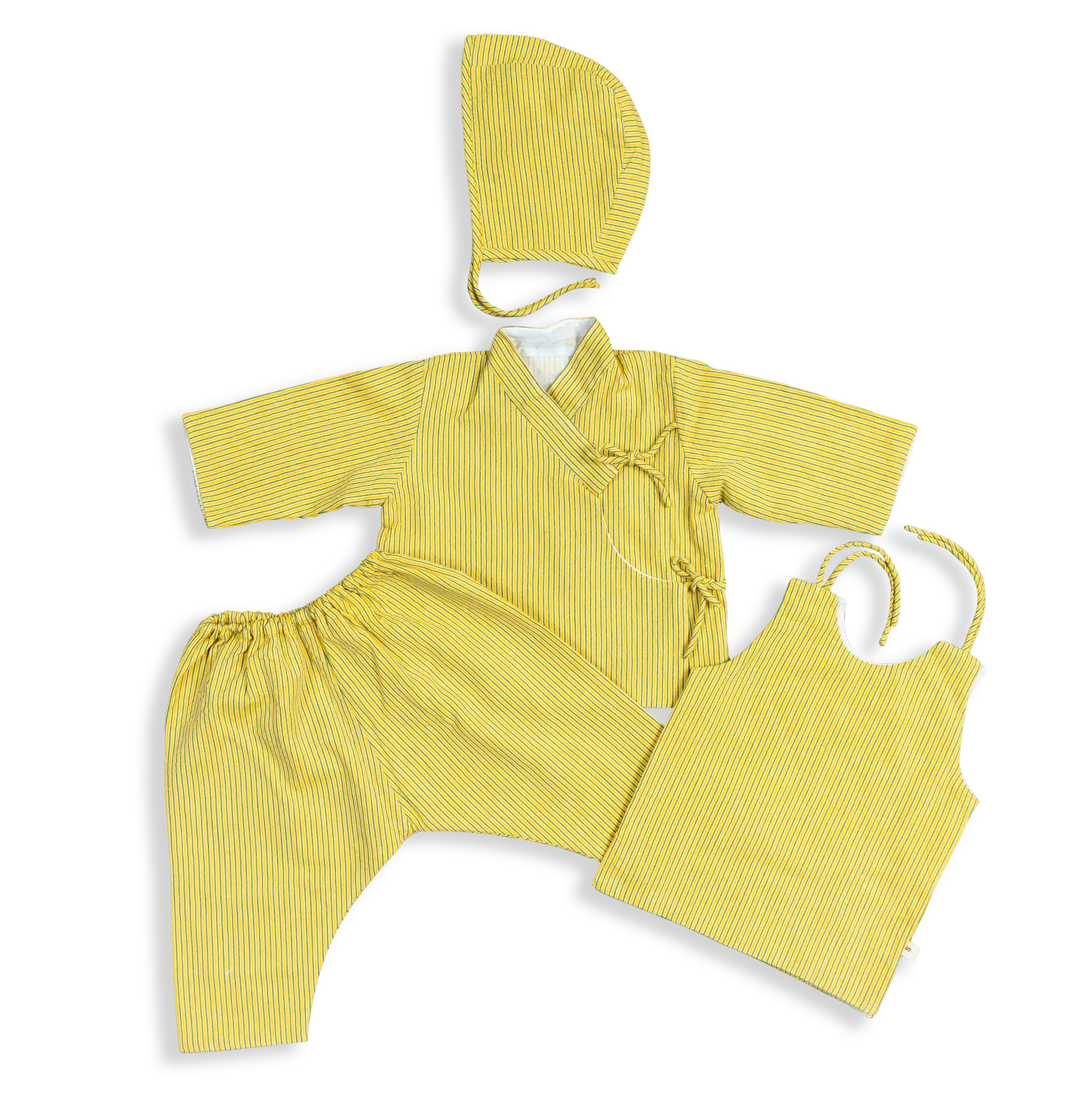 This set features the timeless Nepali design of Daura Suruwal, adapted to provide comfort and protection for babies. 