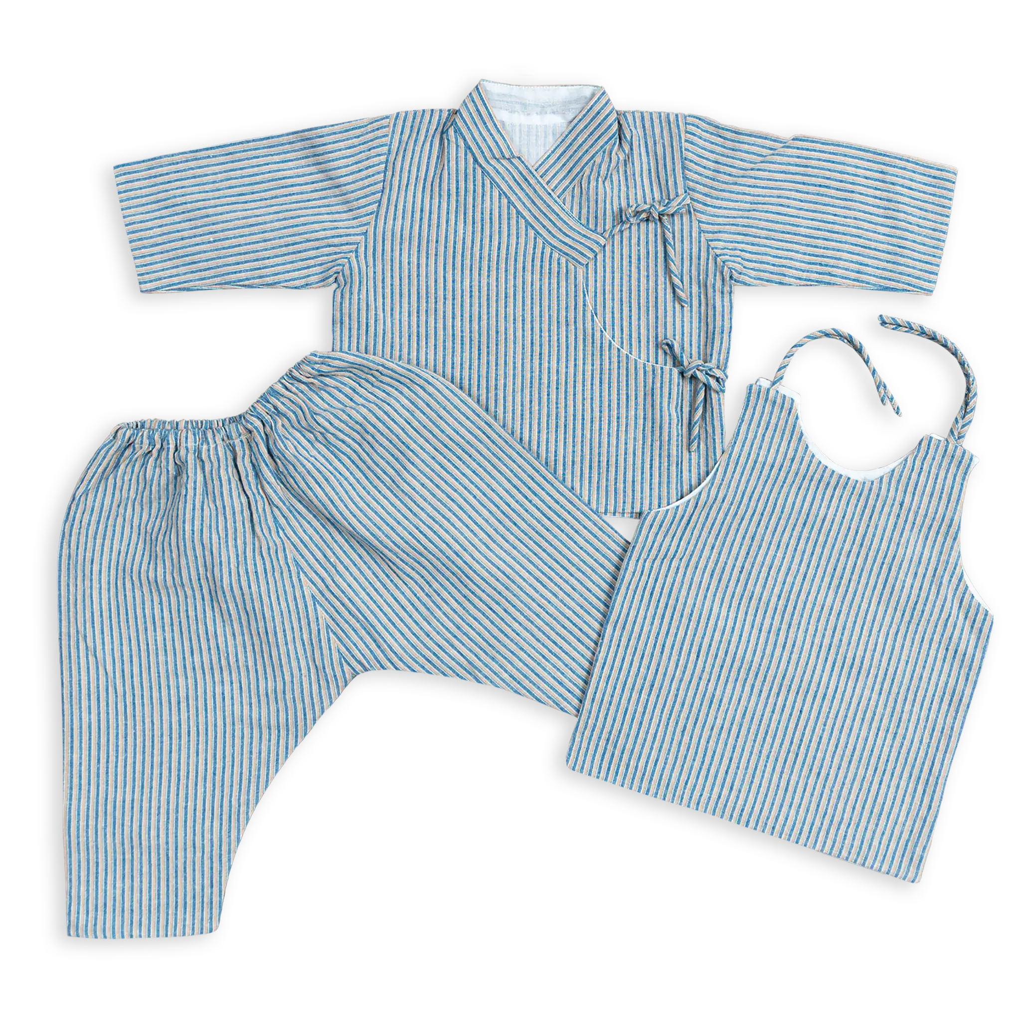 The traditional clothing combination the Nepali Trousers, Bhoto and Overcoat are based on a centuries-old design lined with fine muslin to protect the toddler from cold.