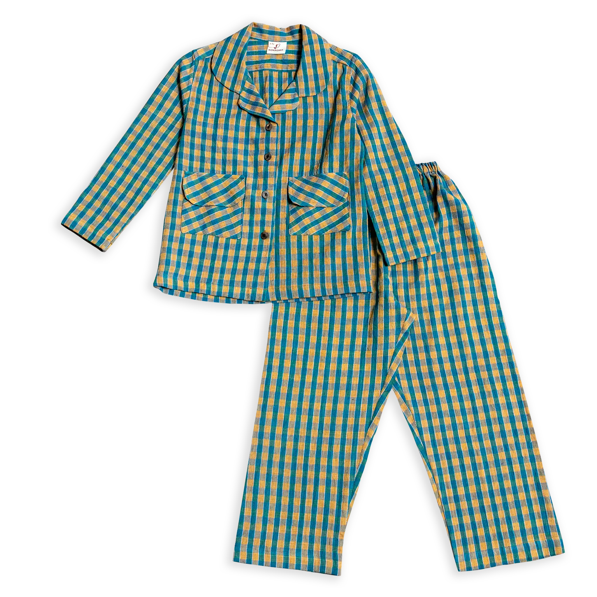 Kokroma's eco-friendly coconut front button design Checked Pyjamas are gentle on the skin and perfect for any baby's wardrobe. 