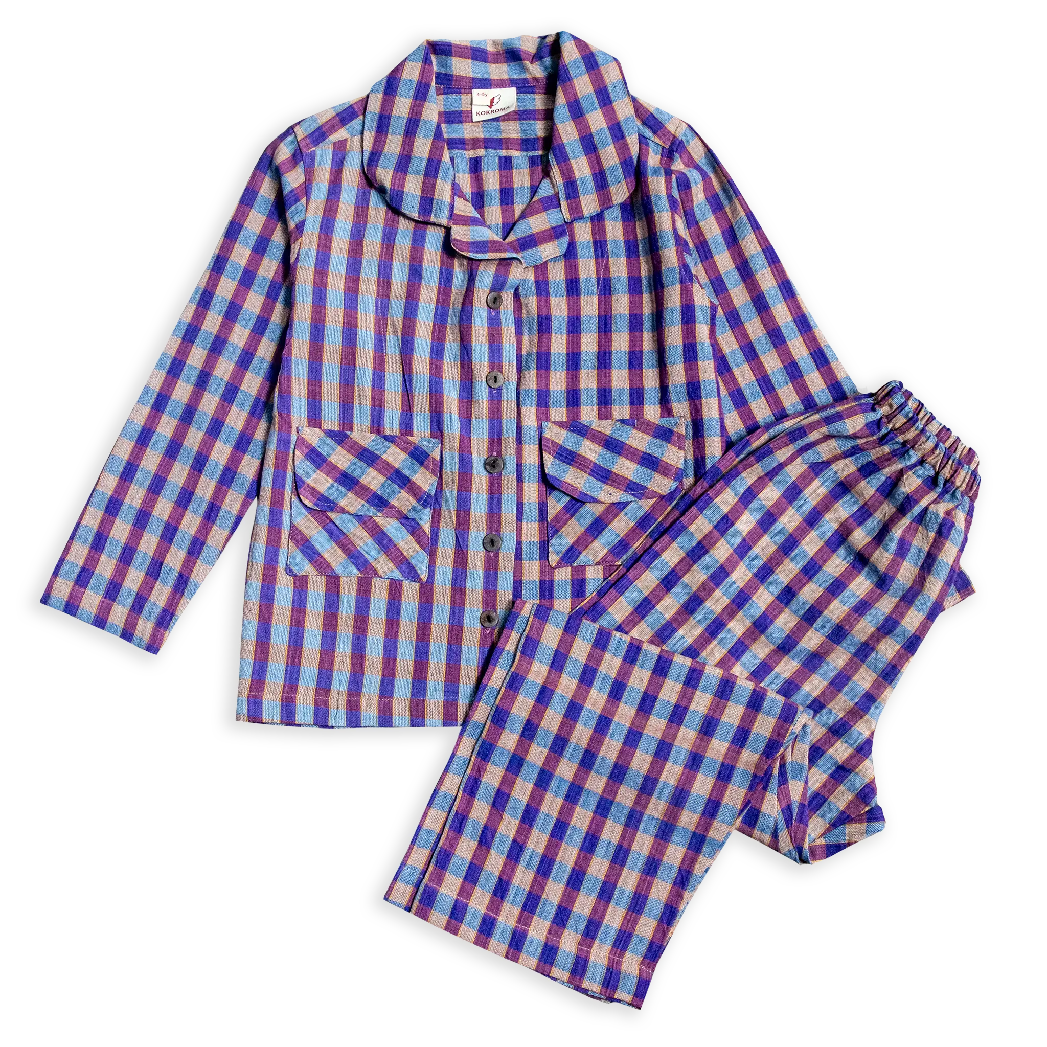 Kokroma's eco-friendly coconut front button design Checked Pyjamas are gentle on the skin and perfect for any baby's wardrobe. 