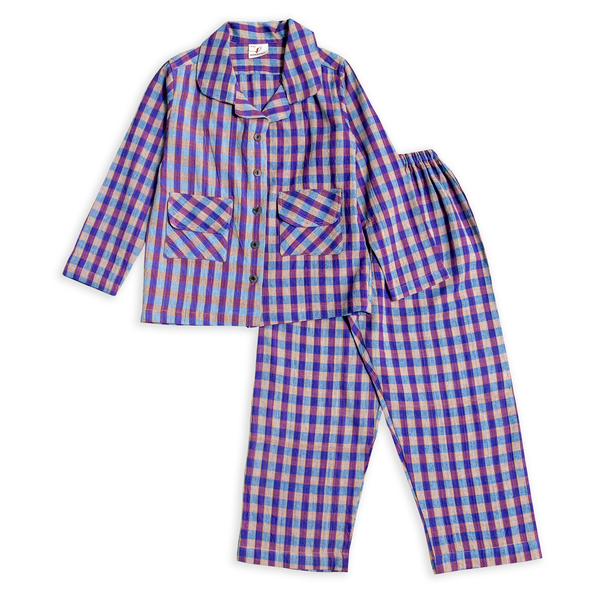 Kokroma's eco-friendly coconut front button design Checked Pyjamas are gentle on the skin and perfect for any baby's wardrobe. 