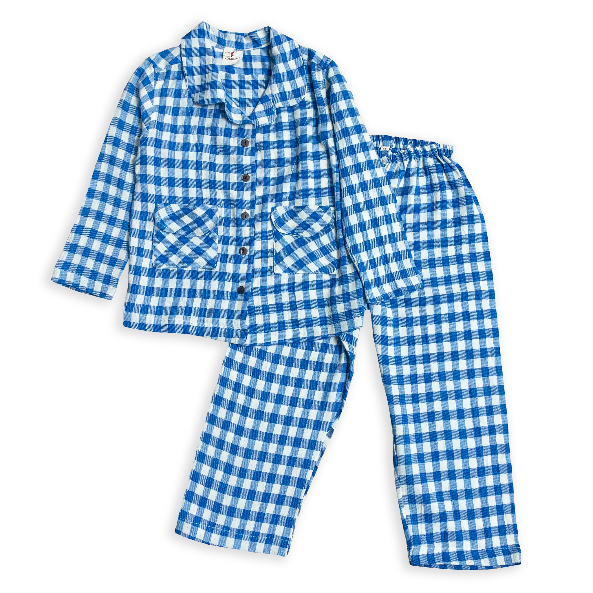 Kokroma's eco-friendly coconut front button design Checked Pyjamas are gentle on the skin and perfect for any baby's wardrobe. 